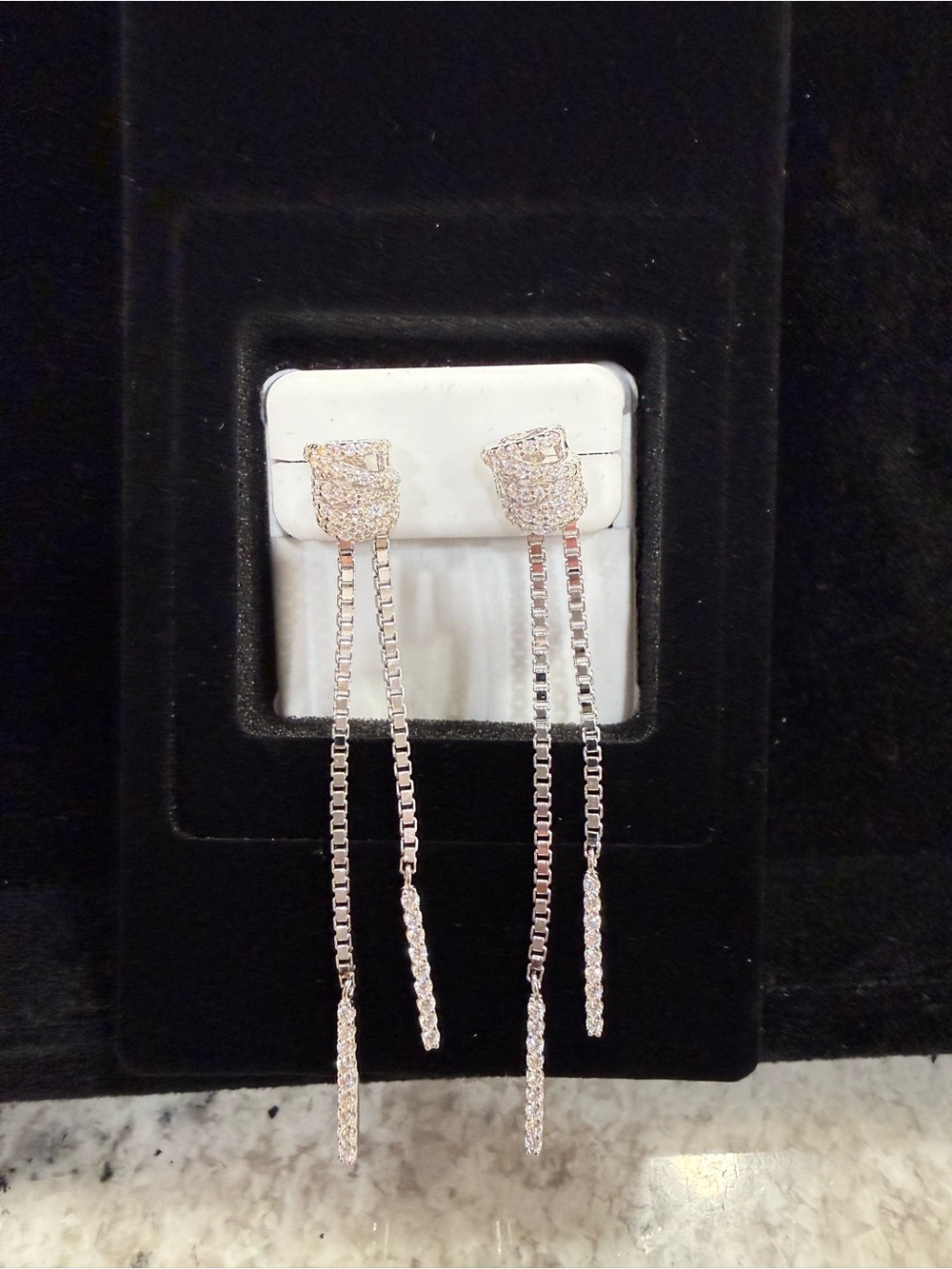 $700 Retail 2 Carat Moissanite Dangle Drop Chain Earrings in 925 Sterling Silver
